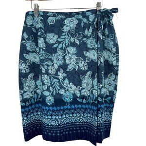 Coldwater Creek Skirt Size 14 Blue Multi Floral Wrap Women Skirt